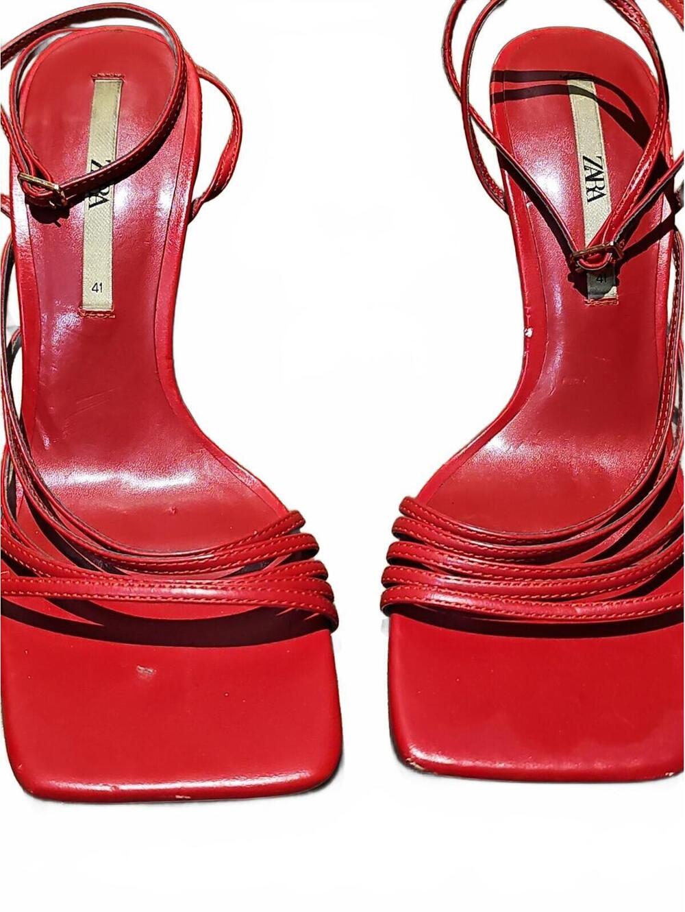 Zara Red Strappy Square-Toe Sandals - Picture 2 of 7